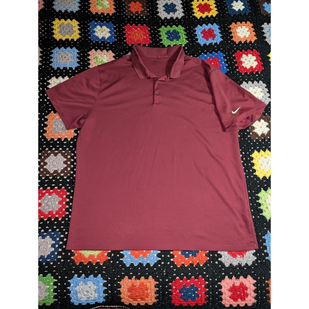 Nike Golf Dri Fit Shirt‎ Mens 2XL Red Maroon Short Sleeve Polo Polyester